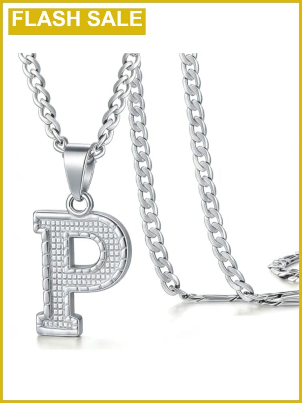 Diamond-Cut Initial Necklace 18K Gold Stainless Steel Cuban Chain